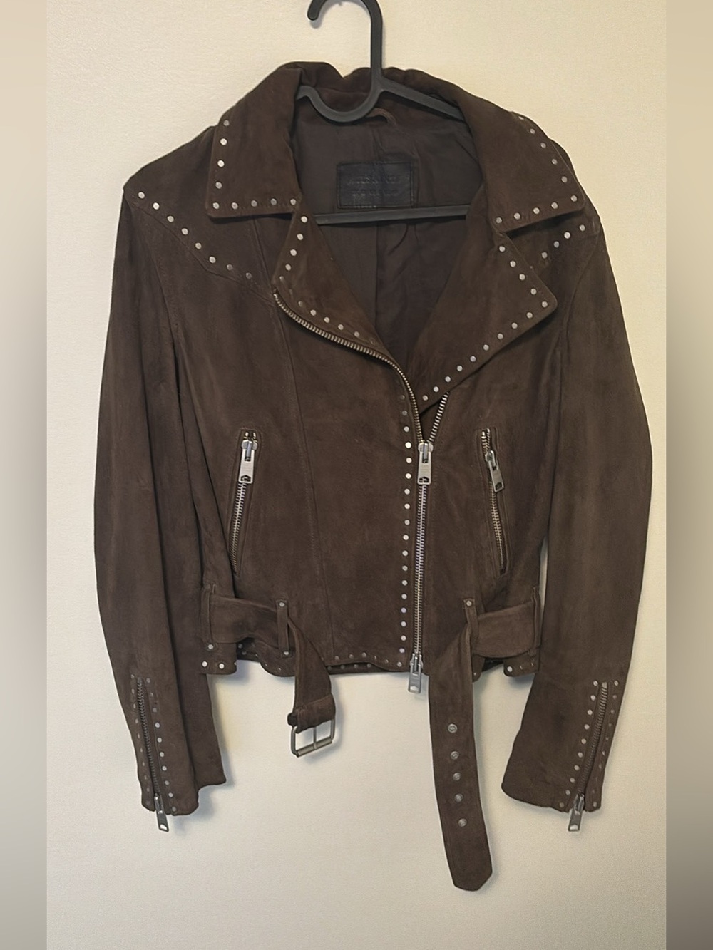 Allsaints Brown Suede Studded Moto Jacket - Women